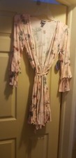 Scoop Brand Wrap Dress Ruffle/Long Sleeve Floral Tie Waist V-Neck Size M