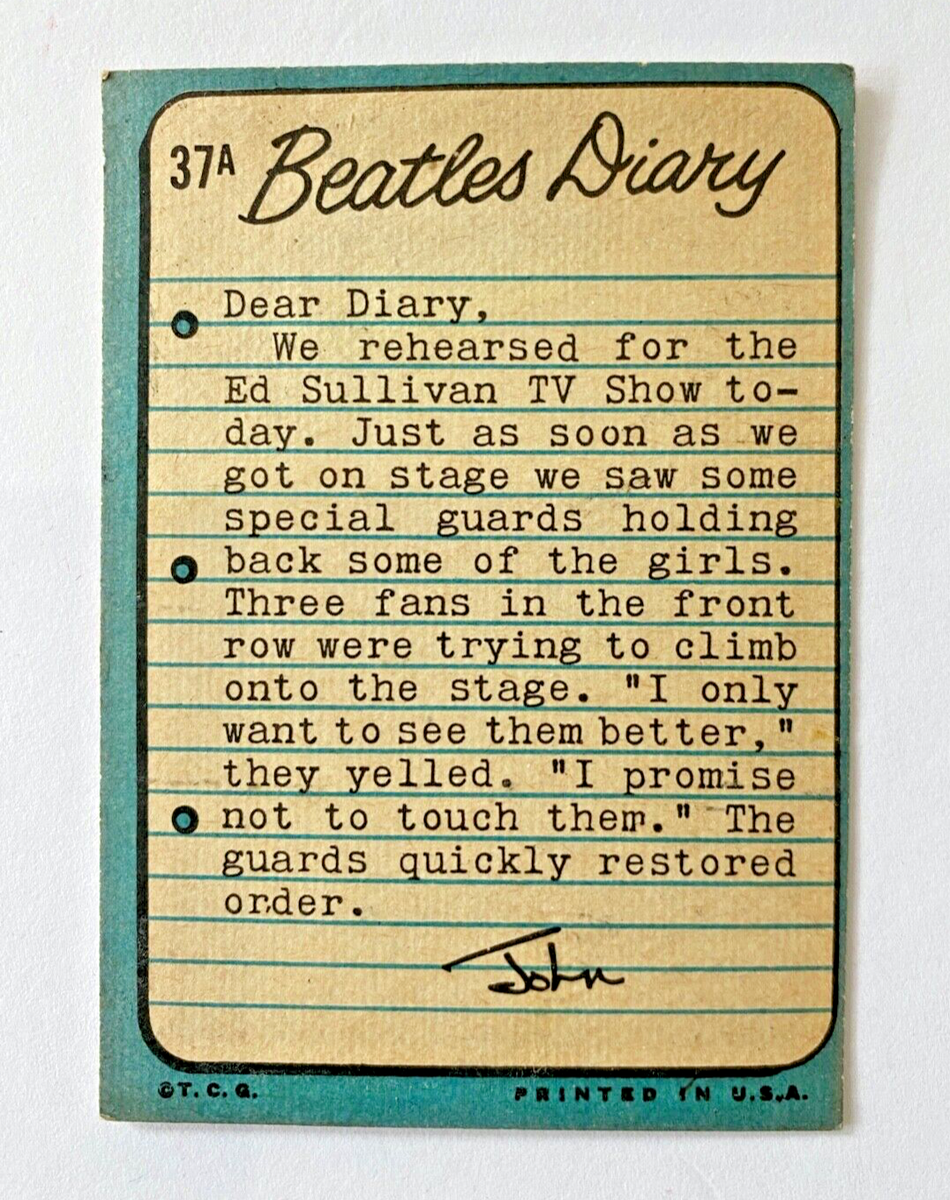 4 pc 1964 Topps Beatles Diary Trading Cards 35A 36A 37A 52A