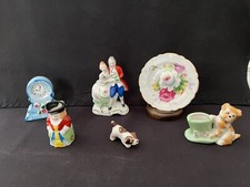 Made in Occupied Japan Lot of 6 Miniature Figurines. Dog, Clock, Toby Jug, Plate