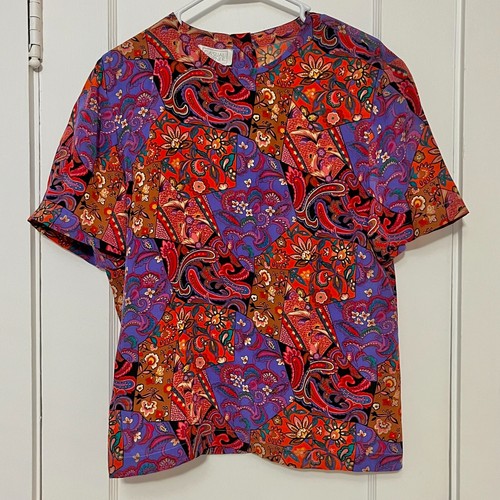Casual corner VTG 100% silk blouse size medium floral geometric artsy art deco