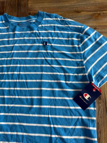 T-shirt Champion classica a righe manica corta blu e bianca cotone uomo grande - Foto 2 di 3