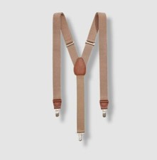  39 Club Room Men's Beige Elastic Stretch Metal Clip-ON Leather Suspenders OS