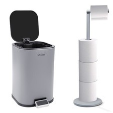 Image of 5L Stainless Steel Pedal Bin Soft Close Kitchen Bathroom Toilet Roll Holder