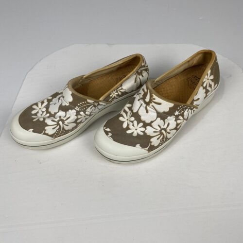 Dansko Vegan Volley Canvas Clogs US 10.5 EU 41 Blue Hawaii Floral Slip On Nurse