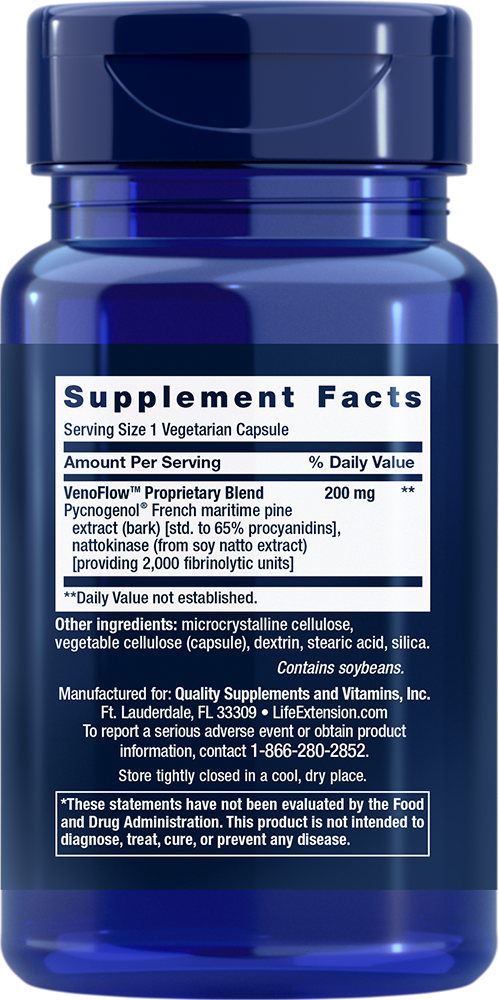 VENOFLOW 5X30CAPS 200MG Life Extension Nattokinase/Pycnogenol/French - Foto 2