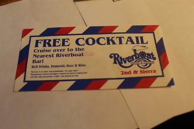RIVERBOAT HOTEL CASINO -GOOD FOR ONE FREE DRINK COUPON LAUGHLIN NEVADA ...