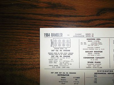 1964 Rambler EIGHT Series 10 Classic & 80 Ambassador 287 & 327 V8 Tune ...