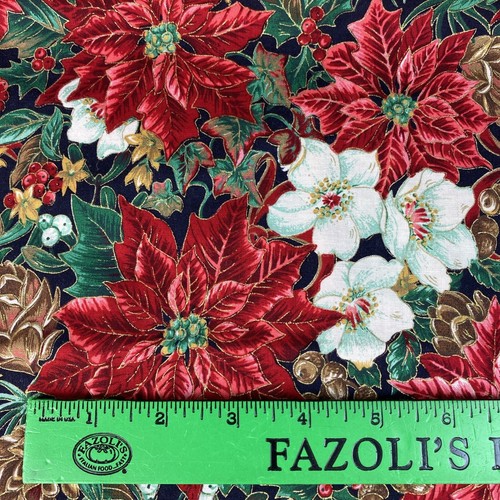 Vtg Christmas Red Poinsettia Cotton VIP Cranston Fabric Joan Messmore 21"x 44" - Picture 3 of 9