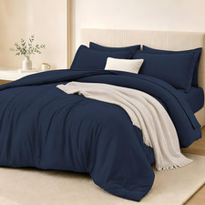 King Size Comforter Sets Navy Blue, 7 Pieces Soft Bedding Set, All Season Lightw