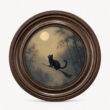 DNALWND Gothic Black Cat Round Wall Art, Funny 5.7"L x 5.7"W, Halloween17