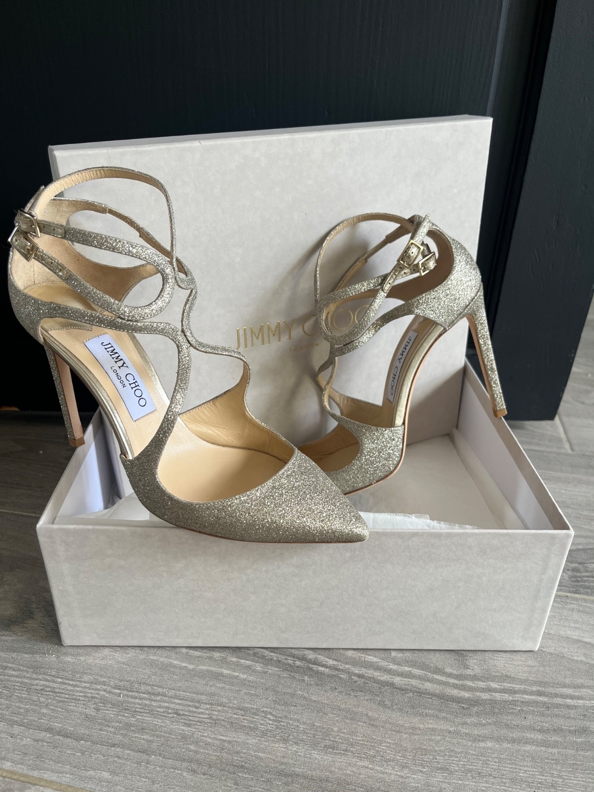 Jimmy Choo Lancer 100 Platinum Ice Wedding Shoes, Size 6, 4” heel, worn once