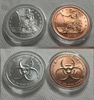 Set of 2 🔘🟠  ZOMBUCKS SLAYED 1 Silver & 1 Copper Round  1  oz .999 FINE VGC