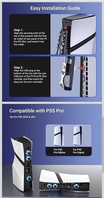 Cooling Fan for PS5 Pro Console, Rear Cooler with 3 Silent Fans & USB 3.0 Port
