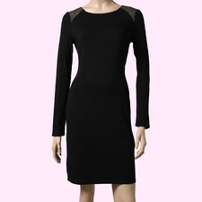 VINCE CAMUTO Black Jersey Gold Studded Shoulder Sheath Dress