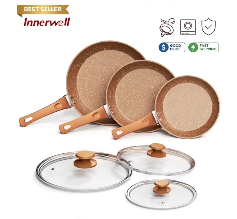 6pc Granite Nonstick Frying Pan Set with Lids Induction Skillets Set
Opens in a new window or tab