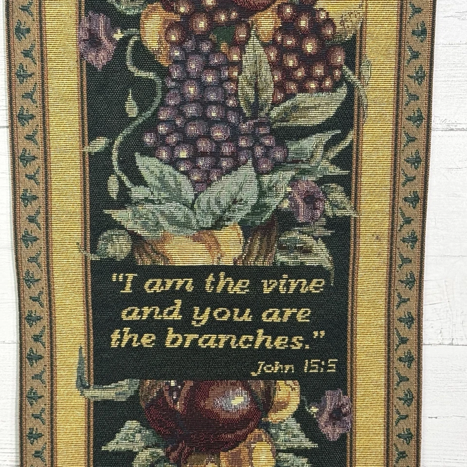 Vintage Religious John 15:5 Fruit Tapestry Wall Hanging Ornate Gold Resin Hanger - Image 3 of 4