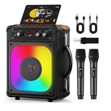 Karaoke Machine, Portable Bluetooth Speaker with 2 Wireless Microphones openbox
