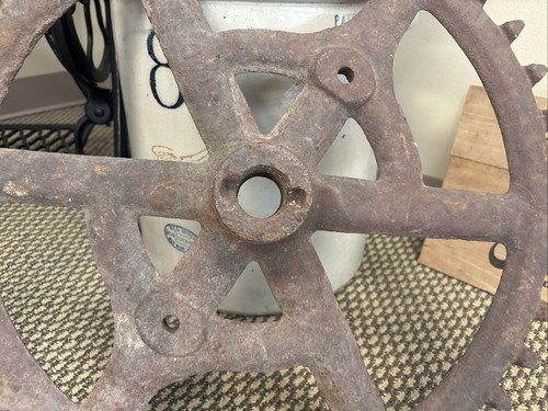 Antique 21” Cast Iron Gear Vintage Sprocket Steampunk Industrial Cog Farm Wheel - Picture 2 of 24