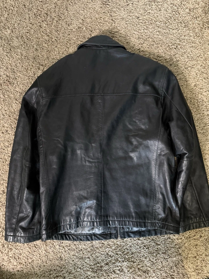 US Polo Assn. Chaqueta de cuero genuino mediana para hombre M abrigo negro con cremallera completa usado en excelente estado Foto 4 de 4