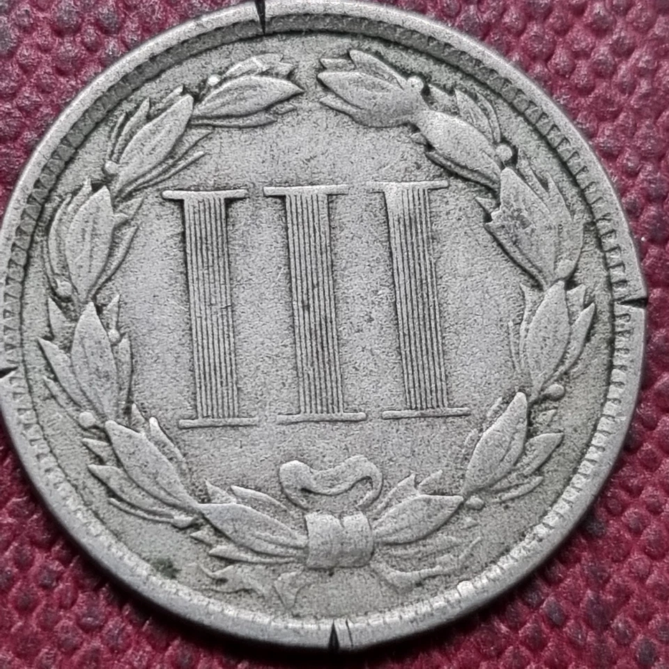 1872 Three Cent Piece Nickel 3c Circulated Details #96844 - Image 2 of 2