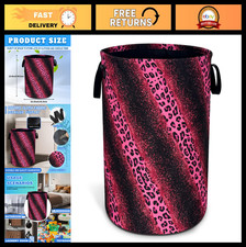 Pink Leopard Print Laundry Hamper - Foldable Portable Storage Basket 18.9"x16.5