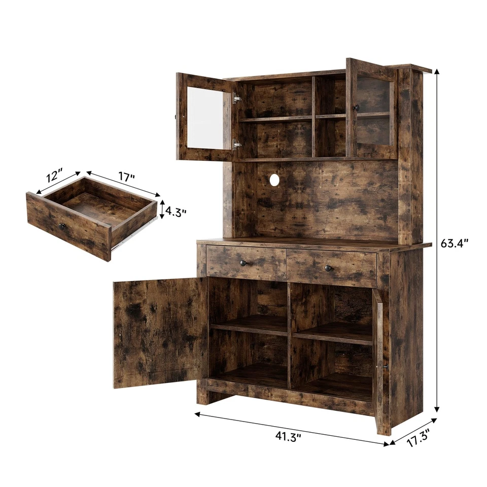 Mueble despensa de cocina con soporte para microondas, armario hutch independiente con... Foto 2 de 4