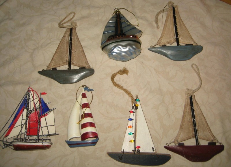 Mixed Lot Vintage Nautical Sailboat Christmas Ornaments Loose Wood