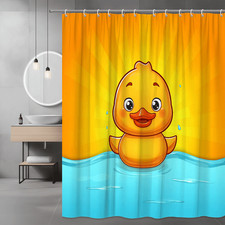 Cute Duck Shower Curtain Cartoon Yellow Bath Decor