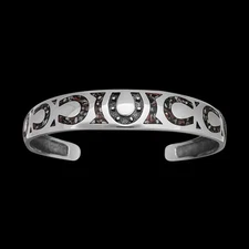 925 Sterling Silver Cuff Bracelet, Horse Bracelet, Horseshoe Bracelet, Lucky...