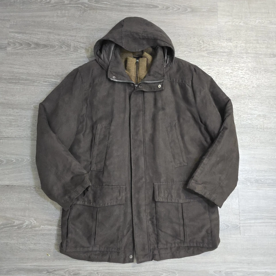 London Fog Microfiber Suede Heavy Coat Parka Jacket Quilted Liner Brown Sz Large - Image 3 of 4