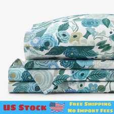 Rifle Paper Co Garden Party Percale Sheet Set Twin Teal