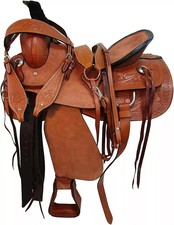 Premium Leather Western Roping Ranch Horse Saddle With Tack Set Size 15".