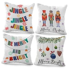 Christmas Pillow Covers - 18x18 Inch, Pack of 4  Nutcracker  Holiday White