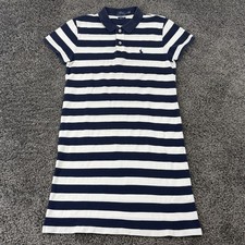 Polo Ralph Lauren Dress Women Medium Blue White Striped Mesh Mini Preppy