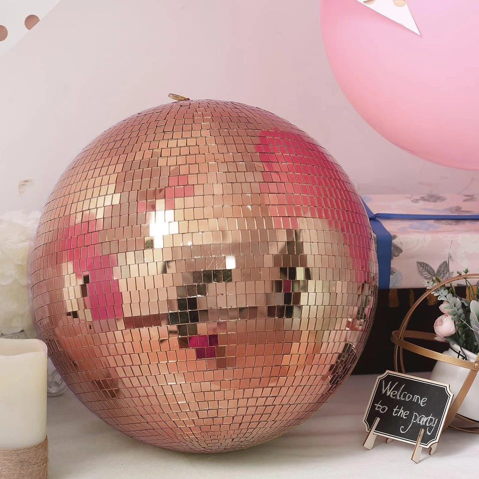 2 Bolas Espejo Vidrio Oro Rosa 10" Ancho Adornos Fiesta Boda Hogar Decoraciones Foto 2 de 4