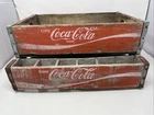 (2) Vintage Coca Cola Red White Wood Crates Wooden Box, Divided 24 Bottle Coke