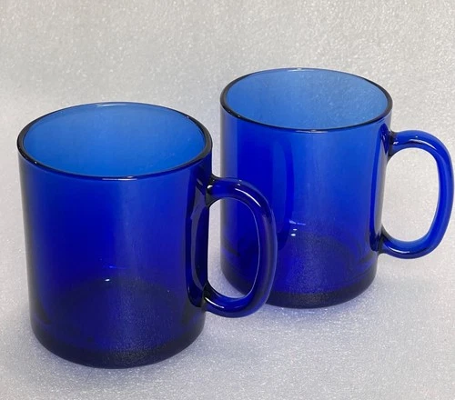 Pair of Vintage Cobalt Blue Glass Coffee Mugs – Made in France