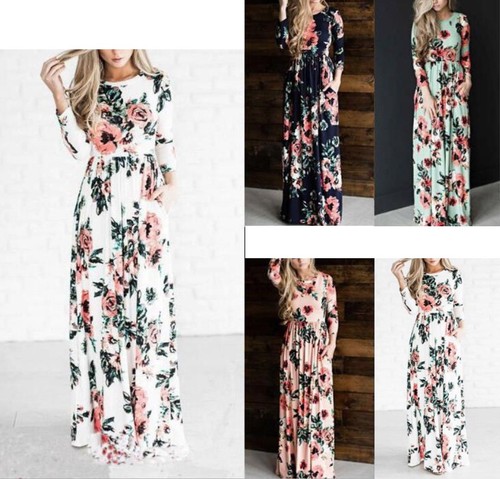 Vestito Donna Abito Lungo Fantasia Floreale Woman Flowers Maxi Dress 110343  P | eBay