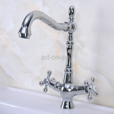 Chrome Kitchen Bathroom Swivel Spout Dual Cross Handles Sink Basin Faucet