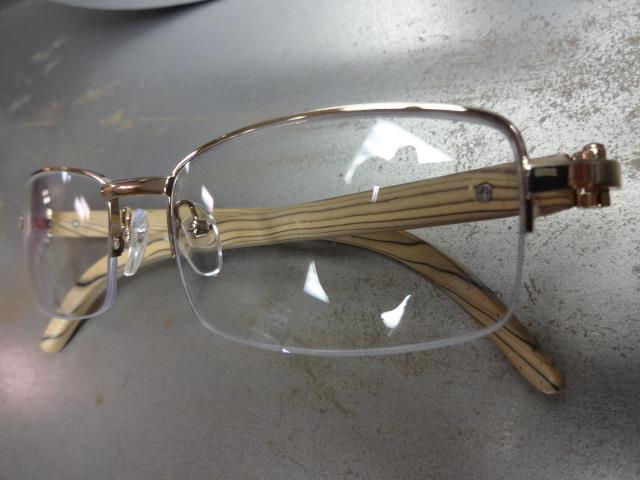 Mens CLASSY Style Clear Lens EYE GLASSES Gold & Wood Wooden Effect Fashion Frame
