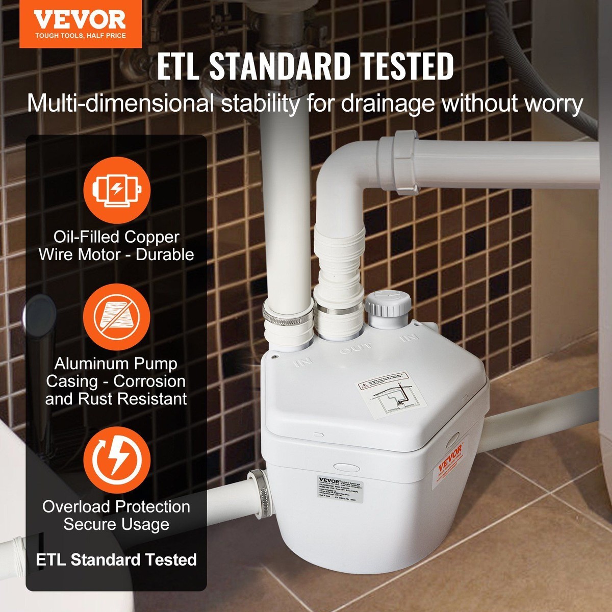 Utility Sink Pump Laundry Sink Drain Pump System 1/3 HP 1500 GPH