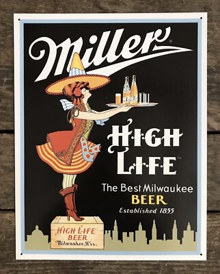 Miller High Life  The Best Milwaukee Beer  Retro Tin Metal Sign, 16  x 12.5 