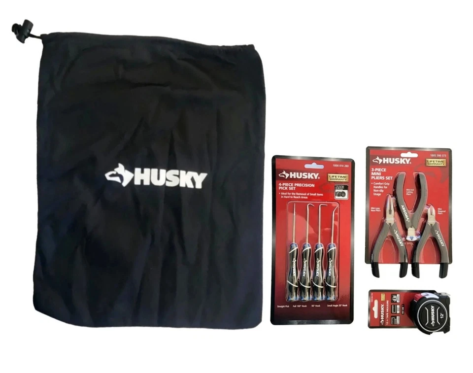 Combo Husky . Pick Set,mini Pliers ,12ft Tape Measure.  w free husky bag 14x 12  - Image 3 of 4