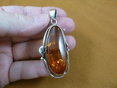 (p60-14) 11.4 gram BALTIC AMBER geometric oval Lily 925 Sterling SILVER PENDANT