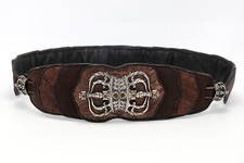 RARE BRAND NEW BROWN OSTRICH LEATHER BELT WITH STERLING SILVER AND RARE STONES