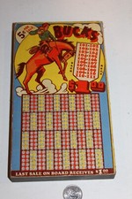 UNUSED 1940s Bucks Punch Board Trade Stimulator Gambling Game Cowboy Bronco Art