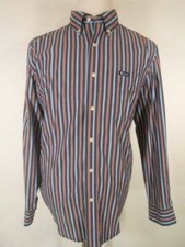 Beautiful Men's Large Ralph Lauren Chaps Easy Care Blue Red Striped Button Shirt