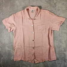 Match Point Shirt Womens Medium Pink Linen Button Up Travel USA Made Vacation
