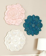 16" Wooden Carved Daisy Flower Wall Art for Home Decorating Blue/White/Pink