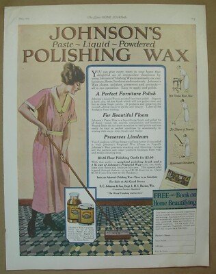 1923 Vtg ad Johnsons Polishing Wax - Junket made w milk Northfield bed davenport